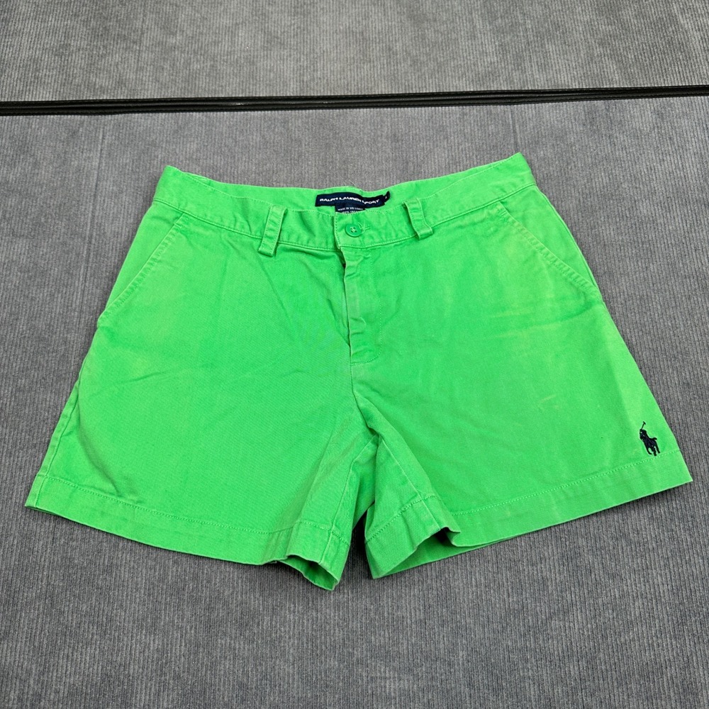 Ralph Lauren Sport Womens Green Chino Shorts Sz 4 Cotton Twill Preppy Pony Logo
